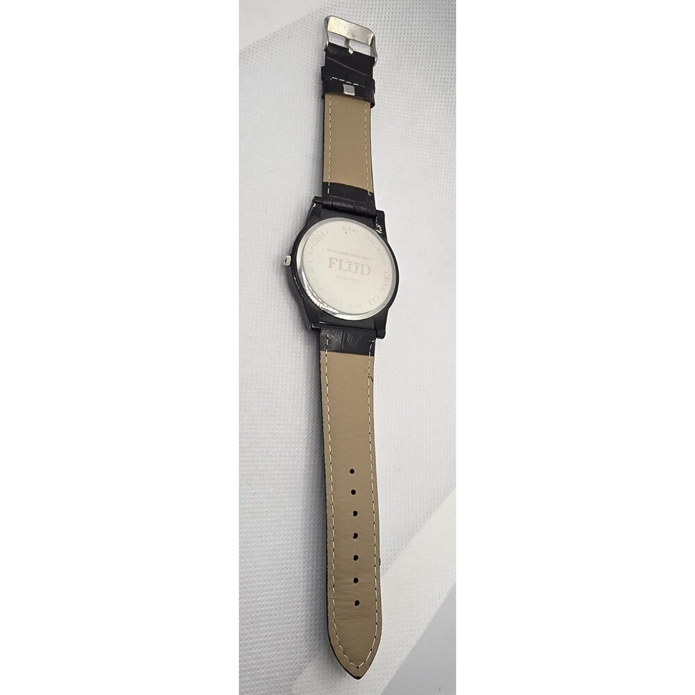 Men's Flud Minimalist Round Black Dial Case Quartz Black Leather Strap Watch 04 - Picture 8 of 9
